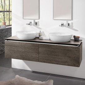 Тумба під раковину Villeroy & Boch Legato 140х38 см з підсвічуванням МДФ/ДСП глянсовий сірий B591L0FP