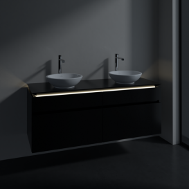 Тумба під раковину Villeroy&Boch Legato 140х55 см з підсвічуванням МДФ/ДСП чорний матовий лак B592L0PD