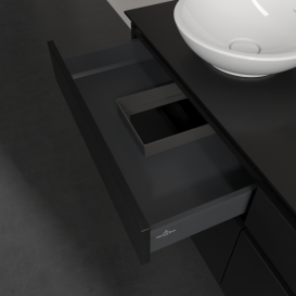 Тумба під раковину Villeroy&Boch Legato 140х55 см з підсвічуванням МДФ/ДСП чорний матовий лак B592L0PD