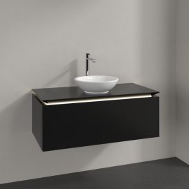 Тумба під раковину Villeroy & Boch Legato 100х38 см з підсвічуванням МДФ/ДСП чорний матовий лак B571L0PD