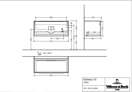 Тумба под раковину Villeroy & Boch Subway 3.0 97,3х42,9 см ДСП/алюминий дуб канзас C569L0RH