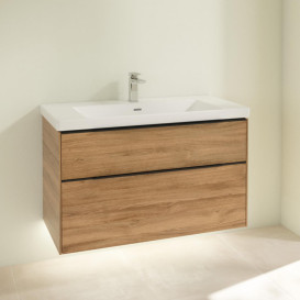 Тумба під раковину Villeroy & Boch Subway 3.0 97,3х57,6 см ДСП/алюміній дуб канзас/чорний вулкан C570L1RH