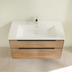 Тумба під раковину Villeroy & Boch Subway 3.0 97,3х57,6 см ДСП/алюміній дуб канзас/чорний вулкан C570L1RH