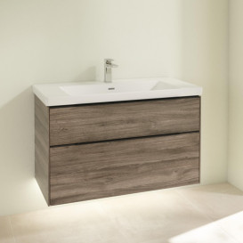 Тумба под раковину Villeroy & Boch Subway 3.0 97,3х57,6 см ДСП/алюминий дуб каменный/черный вулкан C570L1RK