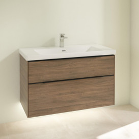 Тумба под раковину Villeroy & Boch Subway 3.0 97,3х57,6 см ДСП/алюминий дуб аризона/черный вулкан C570L1VH