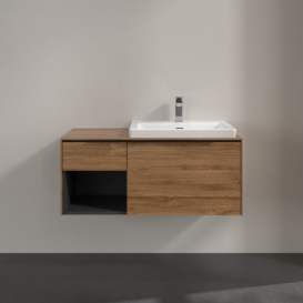 Тумба под раковину Villeroy & Boch Subway 3.0 100х42,3 см ДСП/алюминий дуб канзас/черный вулкан C571L1RH