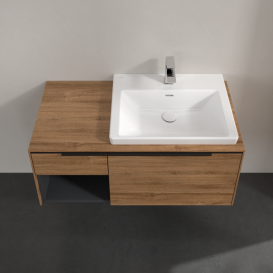 Тумба под раковину Villeroy & Boch Subway 3.0 100х42,3 см ДСП/алюминий дуб канзас/черный вулкан C571L1RH