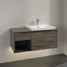 Тумба под раковину Villeroy & Boch Subway 3.0 100х42,3 см ДСП/алюминий дуб каменный/черный вулкан C571L1RK