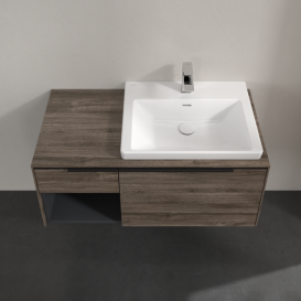 Тумба под раковину Villeroy & Boch Subway 3.0 100х42,3 см ДСП/алюминий дуб каменный/черный вулкан C571L1RK