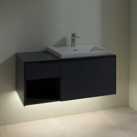 Тумба под раковину Villeroy & Boch Subway 3.0 100х42,3 см ДСП/алюминий морской синий/черный вулкан C571L1VQ