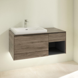 Тумба под раковину Villeroy & Boch Subway 3.0 100х42,3 см ДСП/алюминий дуб каменный/черный вулкан C572L1RK