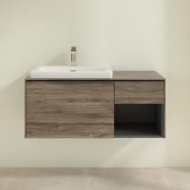 Тумба под раковину Villeroy & Boch Subway 3.0 100х42,3 см ДСП/алюминий дуб каменный/черный вулкан C572L1RK