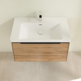 Тумба под раковину Villeroy & Boch Subway 3.0 77,2х42,9 см ДСП/алюминий дуб канзас/черный вулкан C573L1RH