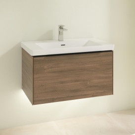 Тумба под раковину Villeroy & Boch Subway 3.0 77,2х42,9 см ДСП/алюминий дуб аризона/черный вулкан C573L1VH