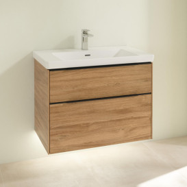 Тумба під раковину Villeroy & Boch Subway 3.0 77,2х57,6 см ДСП/алюміній дуб канзас/чорний вулкан C574L1RH