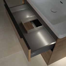 Тумба під раковину Villeroy & Boch Subway 3.0 77,2х57,6 см ДСП/алюміній дуб канзас/чорний вулкан C574L1RH