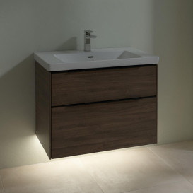 Тумба під раковину Villeroy & Boch Subway 3.0 77,2х57,6 см ДСП/алюміній дуб аризона/чорний вулкан C574L1VH