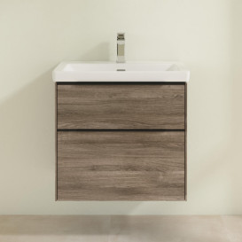 Тумба под раковину Villeroy & Boch Subway 3.0 62,2х57,6 см ДСП/алюминий дуб каменный/черный вулкан  C576L1RK