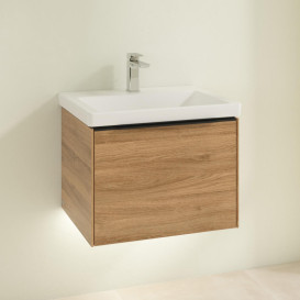 Тумба под раковину Villeroy & Boch Subway 3.0 57,2х42,9 см ДСП/алюминий дуб канзас/черный вулкан C577L1RH