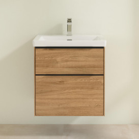 Тумба під раковину Villeroy & Boch Subway 3.0 57,2х57,6 см ДСП/алюміній дуб канзас/чорний вулкан C578L1RH