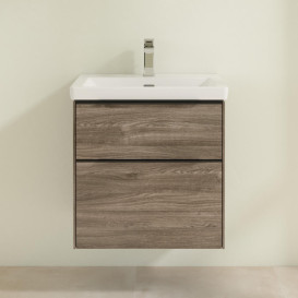 Тумба під раковину Villeroy & Boch Subway 3.0 57,2х57,6 см ДСП/алюміній дуб кам'яний/чорний вулкан C578L1RK