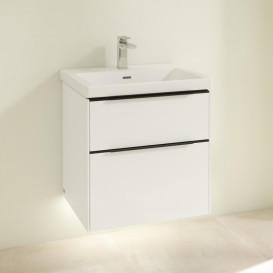 Тумба під раковину Villeroy & Boch Subway 3.0 57,2х57,6 см ДСП/алюміній білий діамант/чорний вулкан C578L1VE