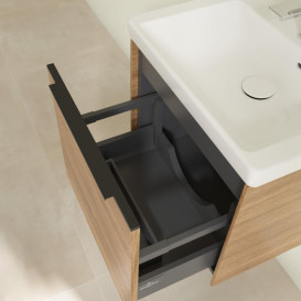 Тумба под раковину Villeroy & Boch Subway 3.0 47,3х42,9 см ДСП/алюминий дуб канзас/черный вулкан C580L1RH