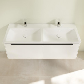 Тумба під раковину Villeroy & Boch Subway 3.0 127,2х42,9 см ДСП/алюміній діамантовий білий/чорний вулкан C56701VE