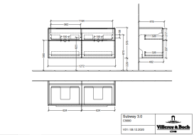 Тумба под раковину Villeroy & Boch Subway 3.0 127,2х57,6 см ДСП/алюминий дуб канзас/черный вулкан C56801RH