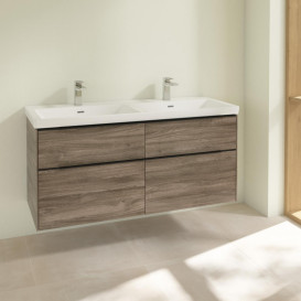 Тумба под раковину Villeroy & Boch Subway 3.0 127,2х57,6 см ДСП/алюминий дуб каменный/черный вулкан C56801RK