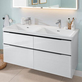 Тумба під раковину Villeroy & Boch Subway 3.0 127,2х57,6 см ДСП/алюміній чистий білий/чорний вулкан C56801VF