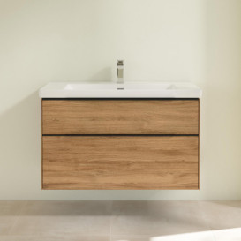 Тумба під раковину Villeroy & Boch Subway 3.0 97,3х57,6 см ДСП/алюміній дуб канзас/чорний вулкан C57001RH