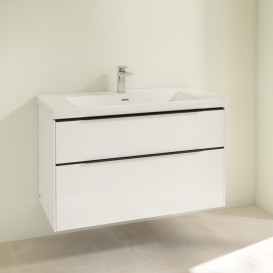 Тумба под раковину Villeroy & Boch Subway 3.0 97,3х57,6 см ДСП/алюминий чистый белый/черный вулкан C57001VF