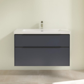 Тумба под раковину Villeroy & Boch Subway 3.0 97,3х57,6 см ДСП/алюминий морской синий/черный вулкан C57001VQ