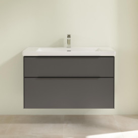 Тумба под раковину Villeroy & Boch Subway 3.0 97,3х57,6 см ДСП/алюминий графит/черный вулкан C57001VR