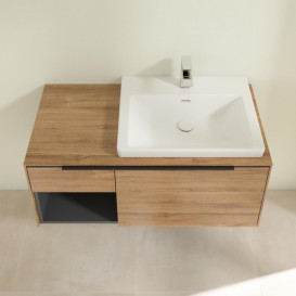 Тумба под раковину Villeroy & Boch Subway 3.0 100х42,3 см ДСП/алюминий дуб канзас/черный вулкан C57101RH