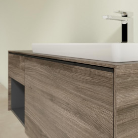 Тумба под раковину Villeroy & Boch Subway 3.0 100х42,3 см ДСП/алюминий дуб каменный/черный вулкан C57101RK