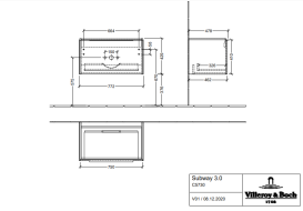 Тумба под раковину Villeroy & Boch Subway 3.0 77,2х42,9 см ДСП/алюминий черный вулкан C57300VL