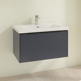 Тумба под раковину Villeroy & Boch Subway 3.0 77,2х42,9 см ДСП/алюминий морской синий/черный вулкан C57301VQ