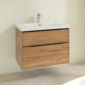 Тумба под раковину Villeroy & Boch Subway 3.0 77,2х57,6 см ДСП/алюминий дуб канзас/черный вулкан C57401RH