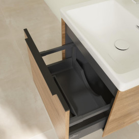 Тумба под раковину Villeroy & Boch Subway 3.0 52,3х42,9 см ДСП/алюминий дуб канзас/черный вулкан C57901RH