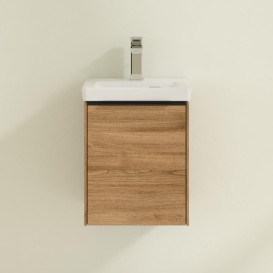 Тумба под раковину Villeroy & Boch Subway 3.0 35,1х42,9 см ДСП/алюминий дуб канзас/черный вулкан C58401RH