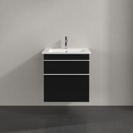 Тумба під раковину Villeroy & Boch Venticello 55,3х50,2 см МДФ чорний матовий лак/ручка алюміній білий A92302PD