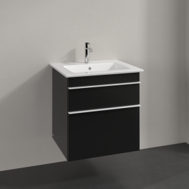 Тумба під раковину Villeroy & Boch Venticello 55,3х50,2 см МДФ чорний матовий лак/ручка алюміній білий A92302PD