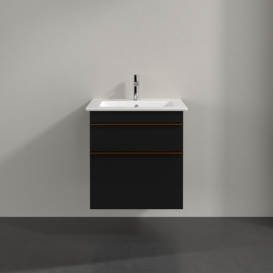 Тумба под раковину Villeroy & Boch Venticello 55,3х50,2 см МДФ черный матовый лак/ручка медь A92305PD