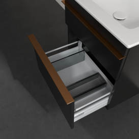 Тумба под раковину Villeroy & Boch Venticello 55,3х50,2 см МДФ черный матовый лак/ручка медь A92305PD