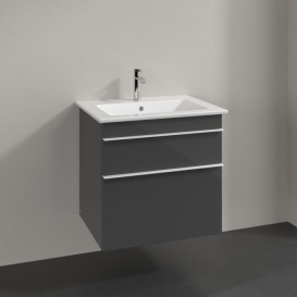 Тумба под раковину Villeroy & Boch Venticello 60,3х50,2 см МДФ глянцевый серый/ручка алюминий белый A92402FP