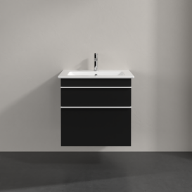 Тумба під раковину Villeroy & Boch Venticello 60,3х50,2 см МДФ чорний матовий лак/ручка алюміній білий A92402PD