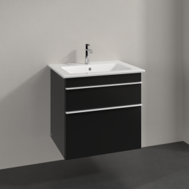 Тумба під раковину Villeroy & Boch Venticello 60,3х50,2 см МДФ чорний матовий лак/ручка алюміній білий A92402PD