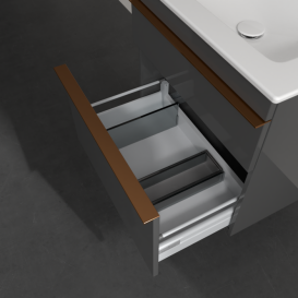 Тумба під раковину Villeroy & Boch Venticello 60,3х50,2 см МДФ глянсовий сірий/ручка мідь A92405FP